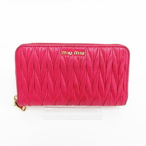 Miu Miu Matelasse Round Zip Long Wallet Pink Leather